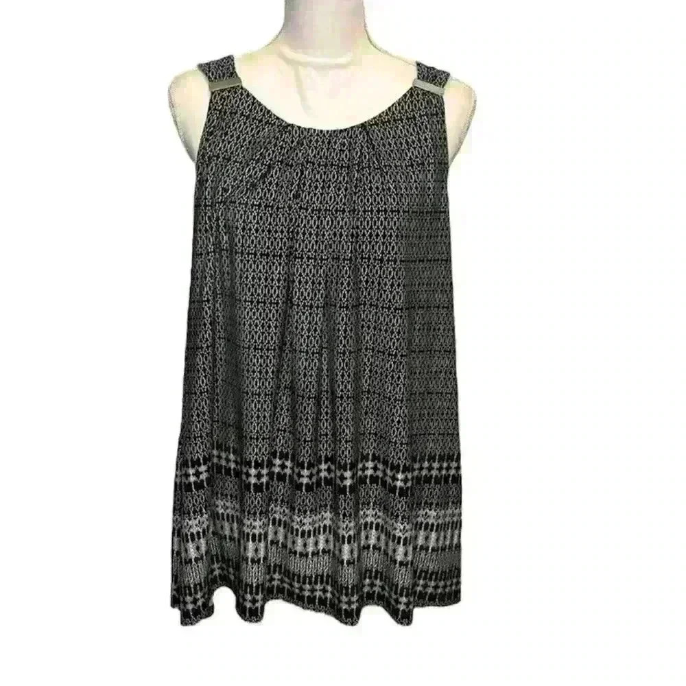 Rafaela Black & White Stylish Sleeveless Tank with Silver Clasps Women’s Size XL